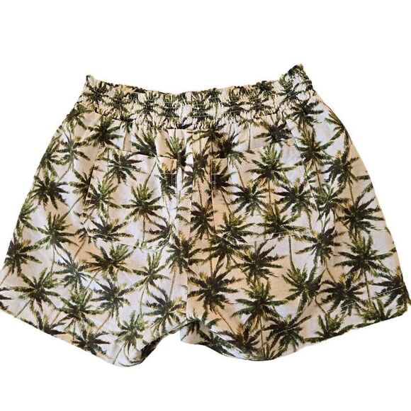 Briggs Womens Palm Tree Print Pull On Linen Blend Comfort Shorts Medium - Picture 2 of 10